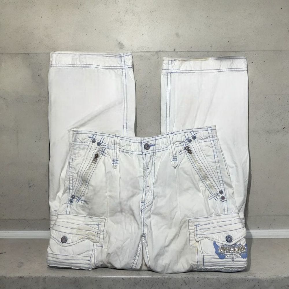 🧢 Jetlag Cargo Pants 33x34 White Blue‎ Stitch